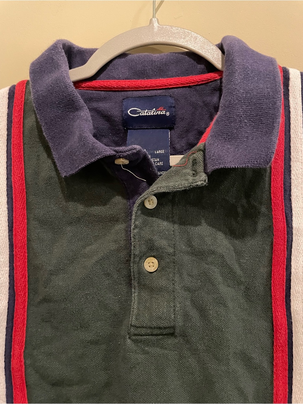 Chaps 90s Striped Rugby Longsleeve Polo Men's L Navy Forest Green Red - Picture 3 of 4